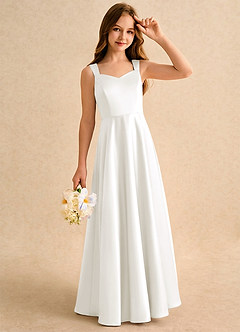 Azazie Makani Girls Formal Jurken voor bloemenmeisjes A-Lijn Jurk van Mat Satijn Sweetheart Halslijn Ivoor image5