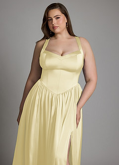 Azazie Francis Bridesmaid Dresses Lemon Sorbet A-Line Corset Stretch Satin Dress image14