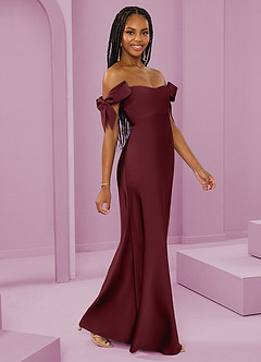 Barbie ♥ Azazie Vestidos de damas de honor Vestido de Cabernet de Satén Elástico de Corte Recto Convertible con Vestidos sin tirantes image1
