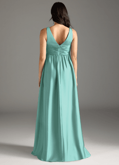 Azazie Yetta Maternity Bridesmaid Dresses A-Line Pleated Stretch Satin Floor-Length Dress image7
