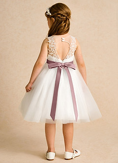 Azazie Lettie Flower Girl Dresses Ivory Dusty Rose Ball-Gown Lace Dress image2