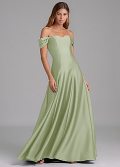 Azazie Seriana Bridesmaid Dresses Dusty Sage A-Line Off the Shoulder Stretch Satin Convertible Dress image4
