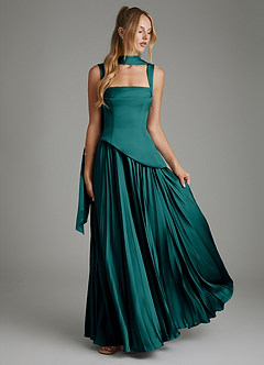 Azazie Stephanie Bridesmaid Dresses Peacock A-Line Corset Stretch Satin Dress image7