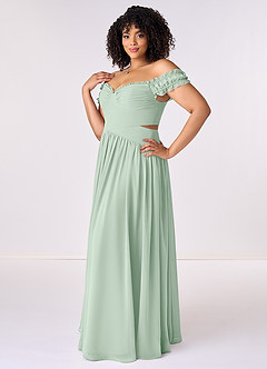 Barbie ♥ Azazie Jurken voor bruidsmeisjes Converteerbaar Jurk van Chiffon met A-Lijn Off the Shoulder Agave image10