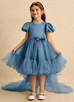 Azazie Cocoa Abiti da Ragazza di Fiori Abito Principessa in Tulle Plissettato Bermuda image3