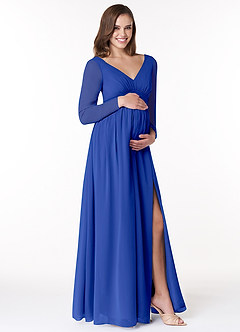 Azazie Teton Vestidos de dama de honra para maternidade Vestir Linha A Manga comprida Comprimento do chão Chiffon image4