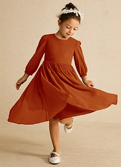 Azazie Lolo Flower Girl Dresses Paprika A-Line with Sleeves Chiffon Dress image1