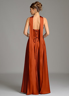 Azazie Ayla Bridesmaid Dresses Paprika A-Line Corset Stretch Satin Dress image7