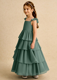 Azazie Boba Flower Girl Dresses Sea Moss A-Line Square Neckline Chiffon Dress image7
