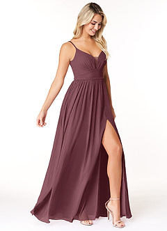 Azazie Rayna Bridesmaid Dresses Sangria A-Line V-Neck Pleated Chiffon Dress image4