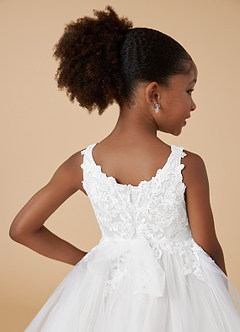 Azazie Minka Flower Girl Dresses Diamond White A-Line Lace Tulle Dress image5