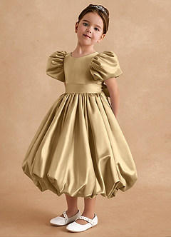 Azazie Jellybean Blumenmädchenkleider Ballkleid Gestreift Matte Satin Kleid Gold image4