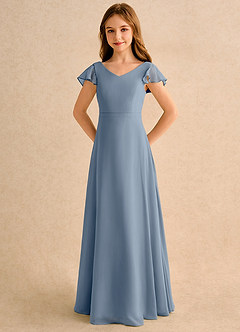 Azazie Nari Girls Formal Flower Girl Dresses Twilight A-Line with Sleeves Chiffon Dress image6