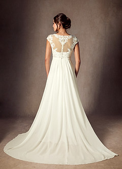 Azazie Brynslee Wedding Dresses Cream A-Line Scoop Sequins Chiffon Dress image2