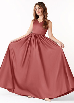 Azazie Hathaway Junior Abito A-Line in Raso Elasticizzato Fiocco Rosa Antica image2