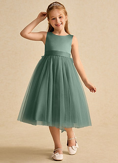 Azazie Winnie Flower Girl Dresses Eucalyptus Ball-Gown Bow Tulle Dress image4