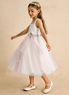 Azazie Bonny Flower Girl Dresses Ivory Rose Petal Ball-Gown Pleated Tulle Dress image3