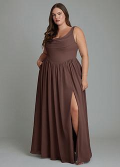 Azazie Novi Brautjungfernkleider A-Linie Plissee Chiffon Kleid Ganache image7
