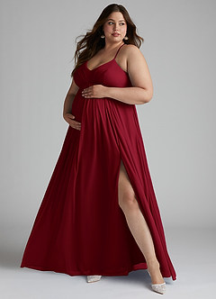 Azazie Annabelle vestidos de dama de honor de maternidad Vestido de Corte En A Cuello en V plisado Hasta el suelo Malla image7
