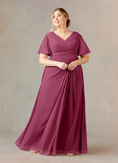 Azazie Morning Glory Mother of the Bride Dresses Mulberry A-Line V-Neck Ruched Chiffon Dress image5