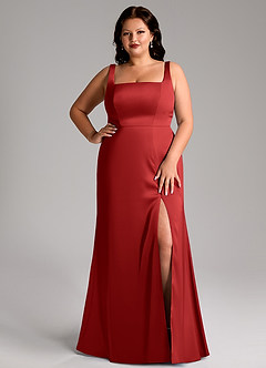Azazie Frostine Bridesmaid Dresses Pomegranate A-Line Bow Stretch Satin Dress image14