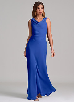 Azazie Nerine Brudtärnklänningar Klä av A-Linje i Chiffong Plisserad Kungsblå image1