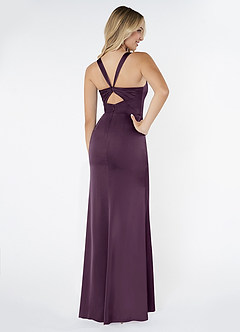 Azazie Mero Bridesmaid Dresses Plum Sheath Pleated Stretch Satin Dress image3