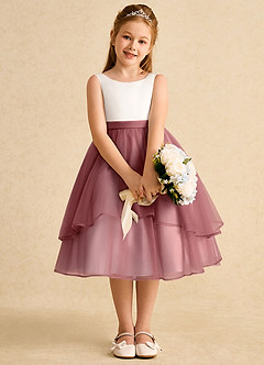 Azazie Rene vestidos de niña de las flores Vestido de Marfil Amatista de Tul de Corte En A con Lazo image6