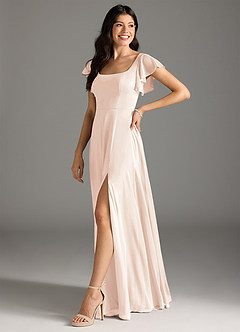 Azazie Bondi Bridesmaid Dresses Blushing Pink A-Line Ruched Mesh Dress image5