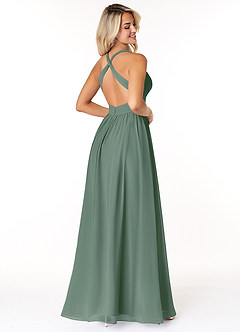 Azazie Ashia At-home Try On Dresses Eucalyptus A-Line Pleated Chiffon Dress image2