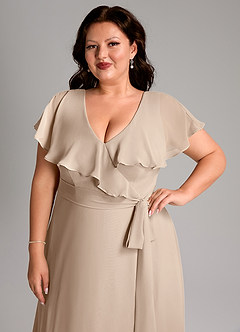 Azazie Lainey Bridesmaid Dresses Taupe A-Line with Pockets Chiffon Dress image13
