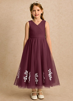Azazie Rylie vestidos de niña de las flores Vestido Cabernet de Tul de Línea A con Encaje image3