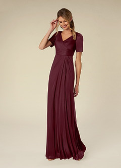 Azazie Bessie Mother of the Bride Dresses Cabernet A-Line Pleated Mesh Dress image3