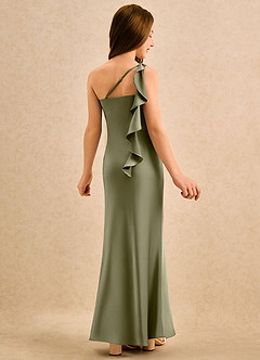 Azazie Almond Girls Formal Jurken voor bloemenmeisjes Kolom Jurk van Stretch Satijn One-shoulder Pistache image1