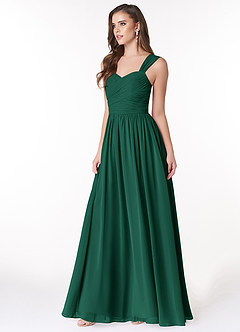 Azazie Zapheira Bridesmaid Dresses Emerald A-Line Ruched Chiffon Dress image3