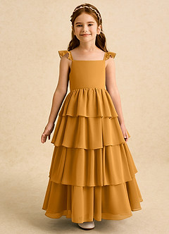 Azazie Boba vestidos de niña de las flores Vestido de Caramelo de Gasa de Corte En A con Escote Cuadrado image5