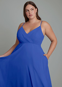 Azazie Amani Abiti da Damigella Abito A-Line in Chiffon Plissettato Blu Reale image12