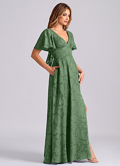 Azazie Kimber Bridesmaid Dresses Eucalyptus A-Line with Pockets Floral Burnout Dress image3