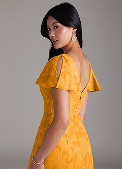Azazie Soren Brautjungfernkleider A-Linie Plissee Blumen-Burnout Kleid Butterscotch image5
