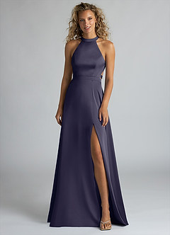 Azazie Clarice Bridesmaid Dresses Stormy A-Line High Neck Stretch Satin Dress image4