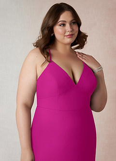 Azazie Becca Bridesmaid Dresses Fuchsia Sheath V-Neck Chiffon Dress image12