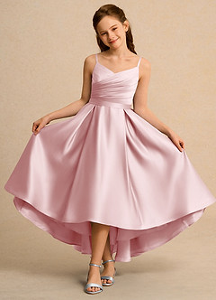 Azazie Sweets Girls Formal Final Sale Dusty Rose A-Line Pleated Matte Satin Dress image4