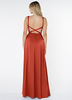 Azazie Nira Final Sale Agave A-Line Stretch Satin Dress image2