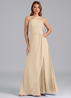 Azazie Mianna Bridesmaid Dresses Champagne A-Line Pleated Chiffon Dress image1