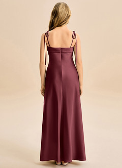 Azazie Willa Junior Vestido Merlot de Satén Elástico de Corte Sirena con Lazo image6