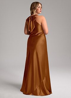 Azazie Doretta Bridesmaid Dresses Copper Mermaid Bow Metallic Satin Dress image9