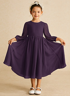 Azazie Lolo Flower Girl Dresses Plum A-Line with Sleeves Chiffon Dress image3
