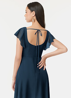 Azazie Bondi Vestidos de damas de honor Vestido Azul Marino Oscuro de Gasa de Línea A con Volantes image3