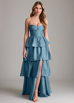 Azazie Faye Bridesmaid Dresses Bermuda A-Line Ruched Stretch Satin Dress image1