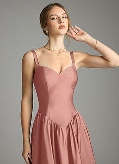 Azazie Evadina Suknie dla druhen Linia A Gorset Satyna elastyczna Do ziemi Sukienka image5